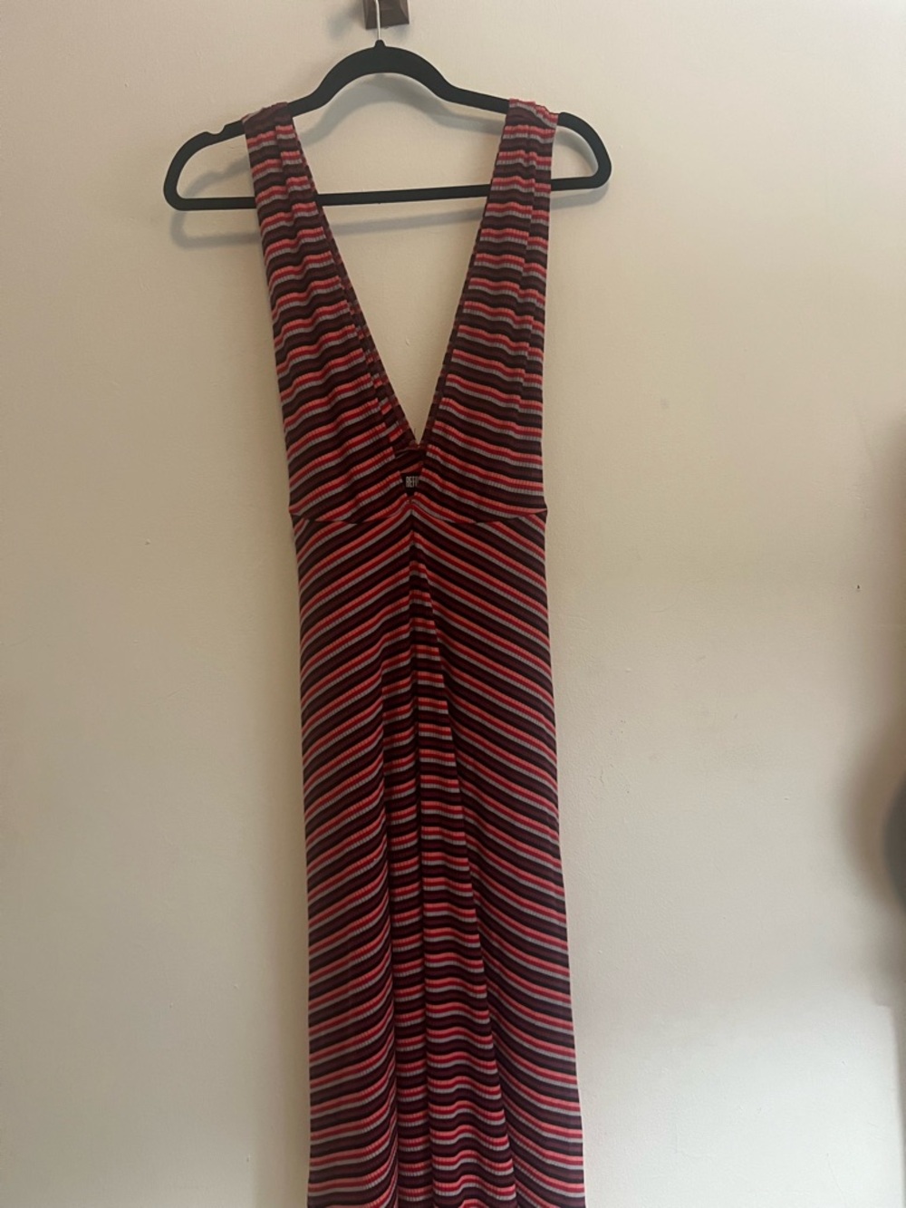 Striped V-Neck Midi Dress in Red and Black